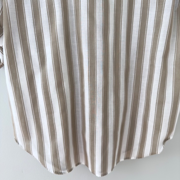 Oak Hill Vintage Beige/White Striped Short Sleeve Button Up Shirt - Picture 9 of 11